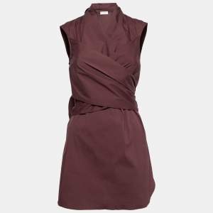 Brunello Cucinelli Burgundy Cotton Bead Embellished Wrap Detail Top M
