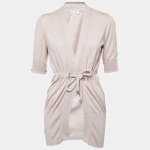 Brunello Cucinelli Beige Cotton Knit Tie Up Cardigan S