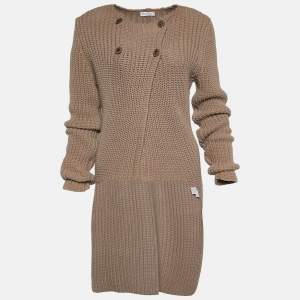 Brunello Cucinelli Brown Chunky Rib Knit High Low Cardigan M
