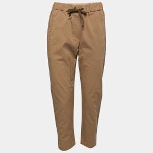 Brunello Cucinelli Brown Cotton Drawstring Waist Trousers S