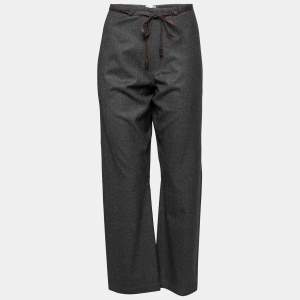 Brunello Cucinelli Charcoal Grey Wool Drawstring Pants M