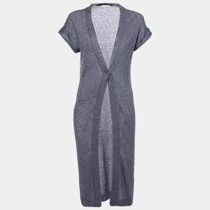 Brunello Cucinelli Grey Knit Sequin Embellished Long Cardigan L