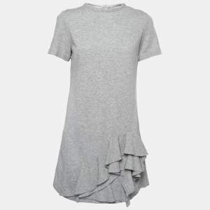 Brunello Cucinelli Grey Stretch-Cotton Layered Ruffle Bottom Dress M   
