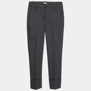 Brunello Cucinelli Grey Cotton Slim-Leg Cropped Trousers S