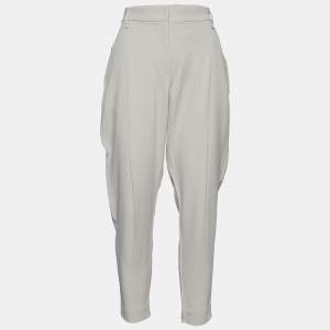 Brunello Cucinelli Pale Grey Crepe Tapered Trousers M Waist 30"