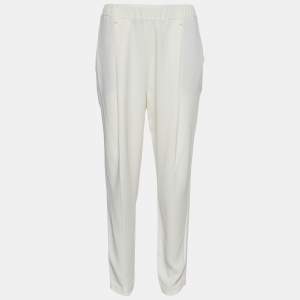 Brunello Cucinelli Ivory Silk Crepe Elasticized Waist Pants M 
