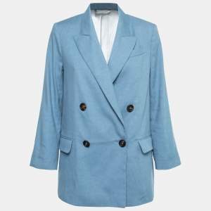Brunello Cucinelli Light Blue Linen & Cotton Double-Breasted Blazer S