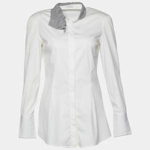 Brunello Cucinelli Off-White Cotton Monili Detail Long Sleeve Shirt S