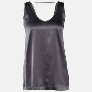 Brunello Cucinelli Dark Grey Silk Satin Trim Detail Tank Top S