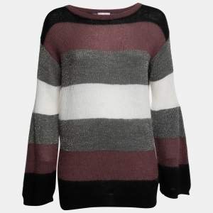 Brunello Cucinelli Multicolor Metallic Striped Pattern Knit Sweater M