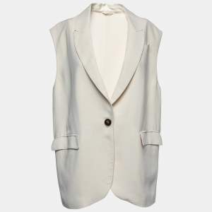Brunello Cucinelli Cream Canvas Oversized Jacket Vest M