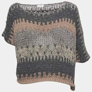 Brunello Cucinelli Beige Crochet Knit Sequined Asymmetric Jumper XL