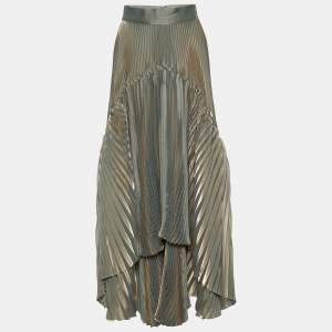 Brunello Cucinelli Metallic Plisse Asymmetrical Midi Skirt L