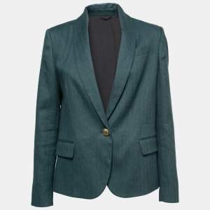 Brunello Cucinelli Green Cotton & Linen Shawl Collar Blazer M