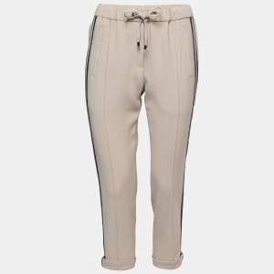Brunello Cucinelli Beige Wool-Blend Stripe Detail Jogger Pants S