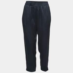 Brunello Cucinelli Navy Blue Satin Side Stripe Detail Joggers Pants S