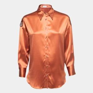 Brunello Cucinelli Orange Silk Embellished Button Front Shirt S