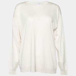 Brunello Cucinelli Light Cream Wool & Cashmere Round Neck Sweater L