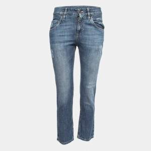 Brunello Cucinelli Blue Faded Denim Destroyed Low Slung Relaxed Jeans S