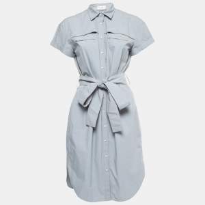 Brunello Cucinelli Grey Cotton Belted Midi Shirt Dress S