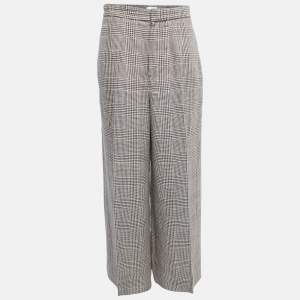 Brunello Cucinelli  Beige/Blue Checked Linen Wide Leg Pants M