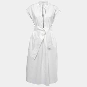 Brunello Cucinelli  White Cotton Embellished Tunic Dress XS