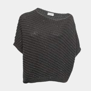 Brunello Cucinelli Grey Sequined Cashmere Asymmetrical Knit Top M