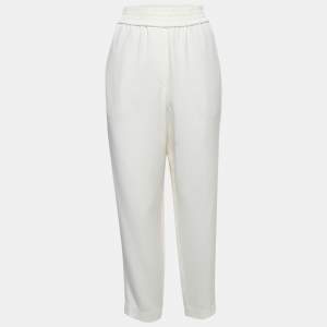 Brunello Cucinelli White Crepe High Waist Tailored Pants M