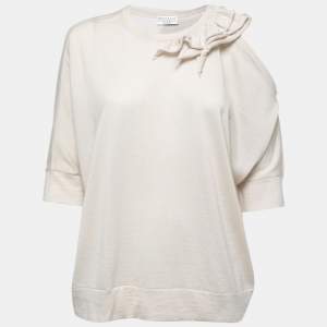 Brunello Cucinelli Cream Cashmere & Silk Ruffled Cut-out Sweater L