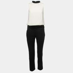 Brunello Cucinelli Cream/Black Embellished Neck Detailed Sleeveless Jumpsuit XS