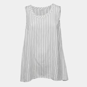 Brunello Cucinelli Off White Striped Sleeveless A-Line Blouse M