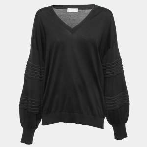 Brunello Cucinelli Black Cotton Knit V-Neck Jumper XL