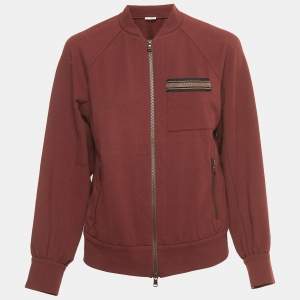 Brunello Cucinelli Burgundy Cotton Beaded Track Jacket XS