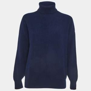 Brunello Cucinelli Blue Rib Knit Turtle Neck Sweater L