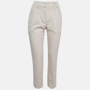 Brunello Cucinelli Cream Pleated Cotton Blend Formal Trousers S
