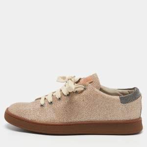 Brunello Cucinelli Beige Glitter Fabric Low Top Sneakers Size 38