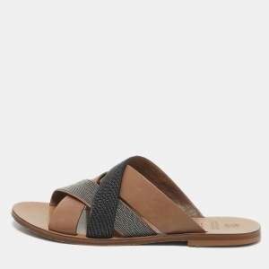Brunello Cucinelli Multicolor Beads and Leather Crossover Flat Sandals Size 40