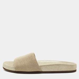 Brunello Cucinelli Gold Metal and Suede Flat Slides Size 40