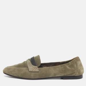 مملوكة مسبقًا Brunello Cucinelli Size 37 Green Suede Smoking Slippers