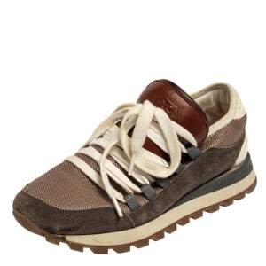 Brunello Cucinelli Multicolor Mesh And Suede Low Top Sneakers Size 36