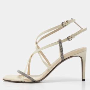 Brunello Cucinelli Cream Leather Monili Sandals Size 40