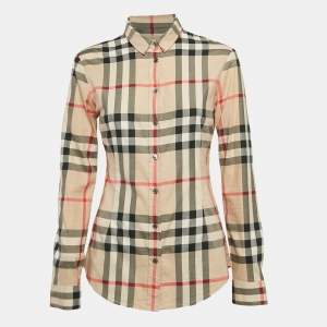 Pre Owned Burberry Brit Beige Nova Check Cotton Button Front Shirt M