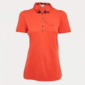 Burberry Brit Orange Cotton Knit Contrast Collar Top M