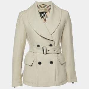 Burberry Brit Beige Wool Double Breasted Coat L