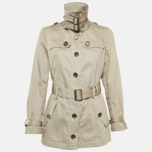 Burberry Brit Beige Gabardine Cotton Short Trench Coat M