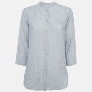 Burberry Brit Grey Pinstripe Button Front Blouse S