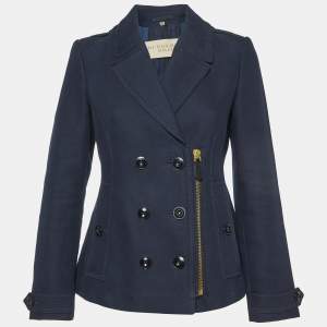 Burberry Brit Navy Blue Cotton Double Breasted Peacoat S