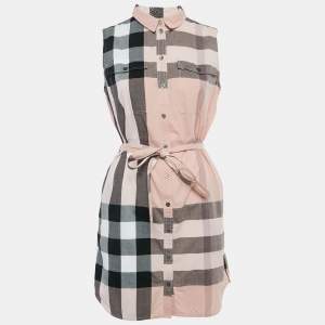 Burberry Brit Pink Tartan Check Cotton Sleeveless Belted Mini Dress S