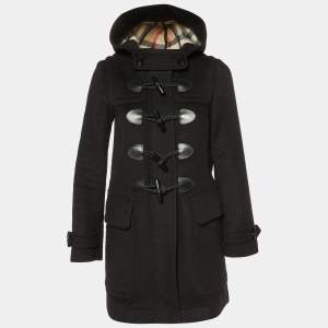 Burberry Brit Black Wool Finsdale Hodded Duffle Coat XS