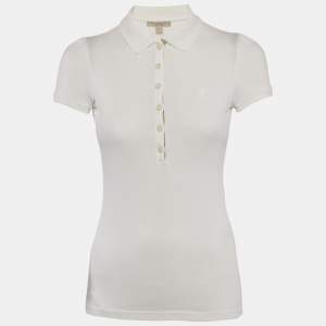 Pre Owned Burberry Brit White Pique Cotton Polo T-Shirt XS